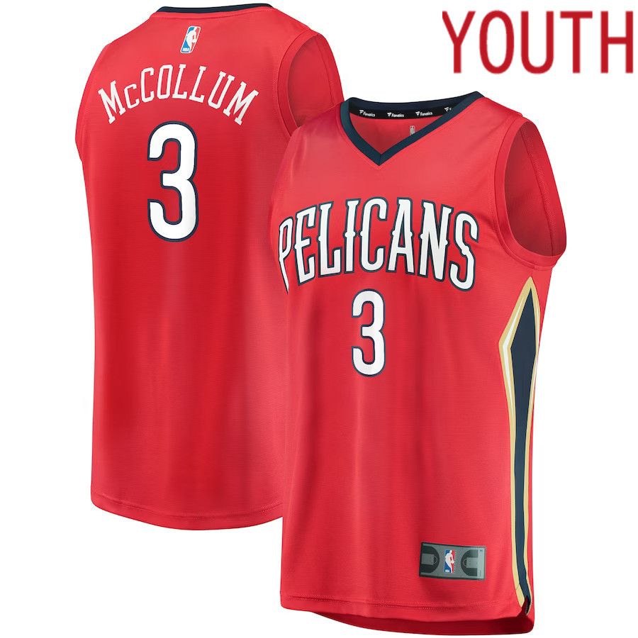 Youth New Orleans Pelicans #3 C.J. McCollum Fanatics Branded Red Statement Edition 2021-22 Fast Break Player NBA Jersey->->Youth Jersey